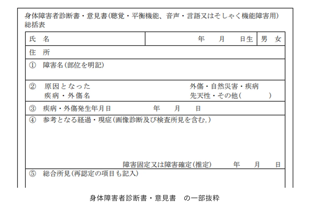 身体障害者診断書・意見書 の一部抜粋