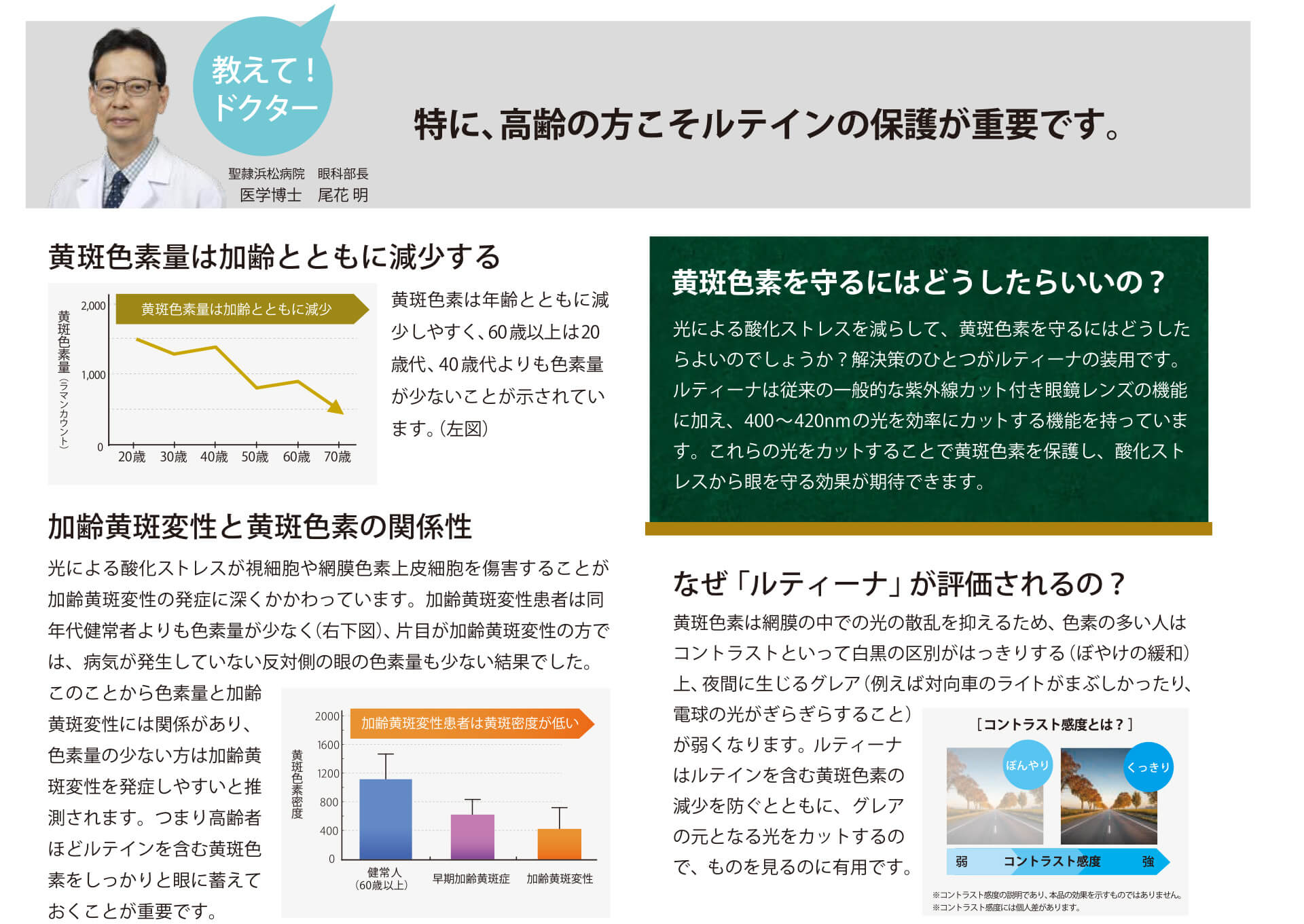 教えて！ドクター 特に、高齢の方こそルテインの保護が重要です。黄斑色素量と加齢黄斑変性の関係、ルティーナが評価される理由の解説
