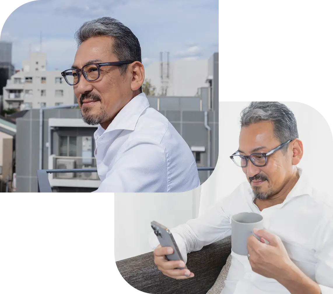 遠近両用メガネをかけた男性