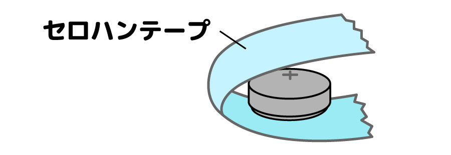 セロハンテープで補聴器電池の電極部分を貼る