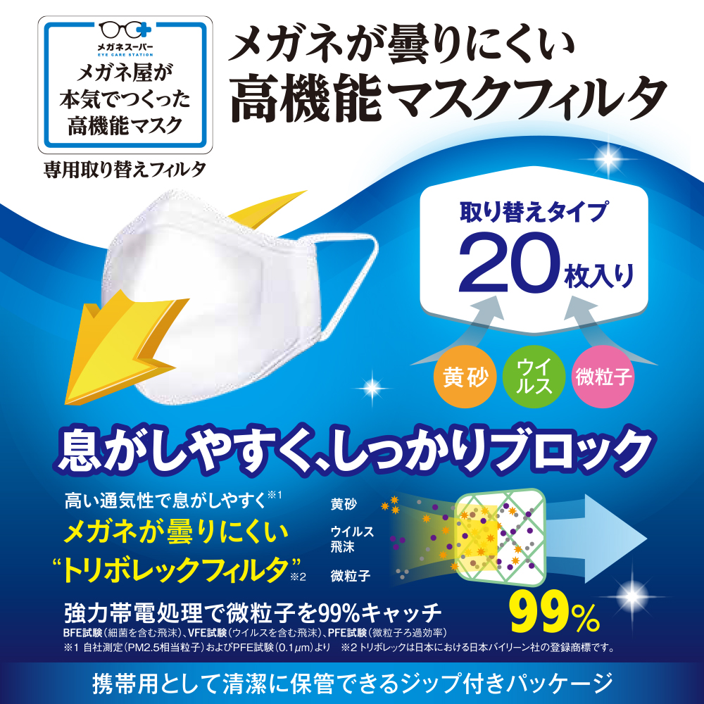 メガネ屋が本気でつくった高機能マスク 専用取替フィルタ 20枚入り