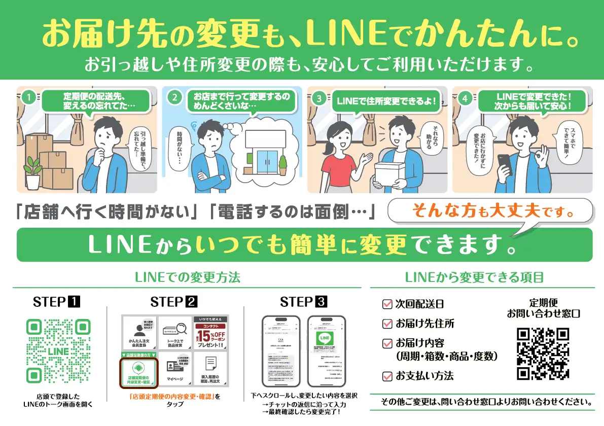 お届け先の変更も、LINEでかんたんに。