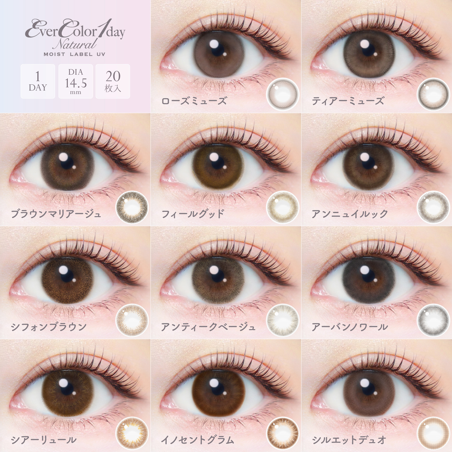 【ローズミューズ】EverColor1day Natural MOIST LABEL UV  エバーカラーワンデー ナチュラル モイストレーベル UV １箱20枚入り[AISEI] 画像4