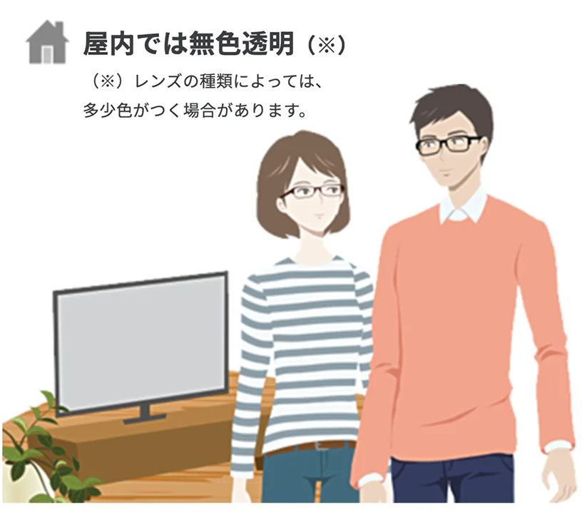 屋内では無色透明