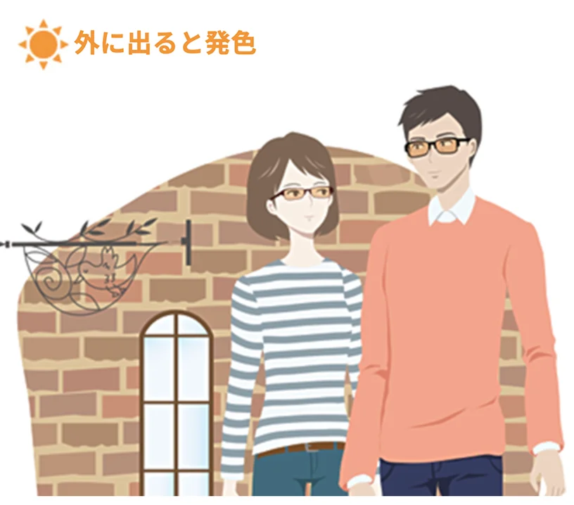 外に出ると発色