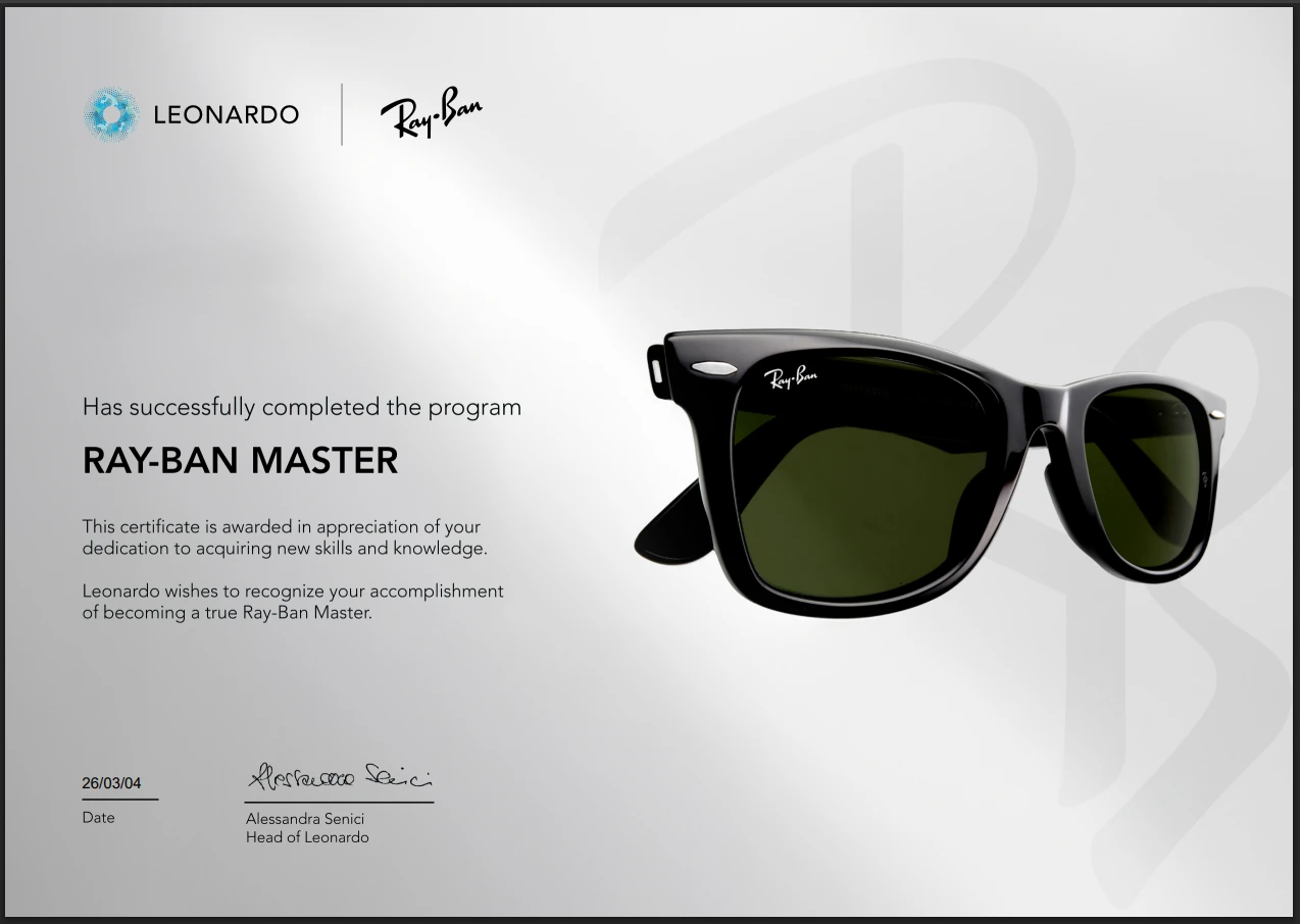 Ray-Ban MASTER プログラム修了証