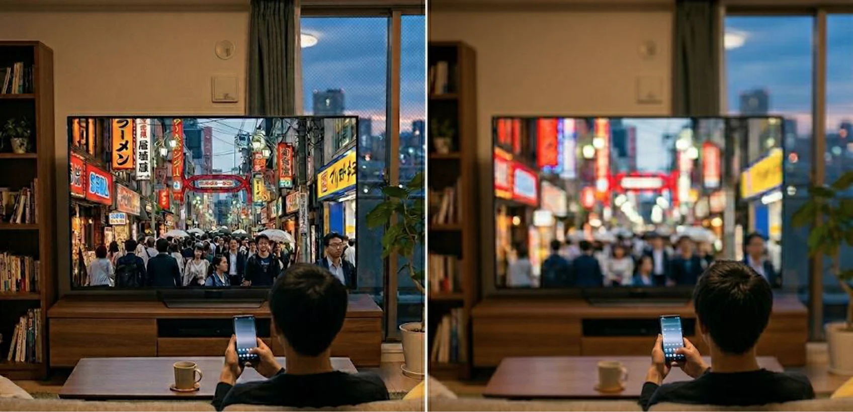テレビとスマホの見え方比較写真